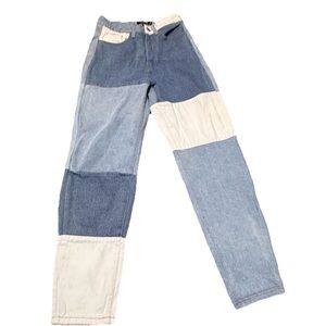 Missguided + Men's Blue and White Patchwork Jeans